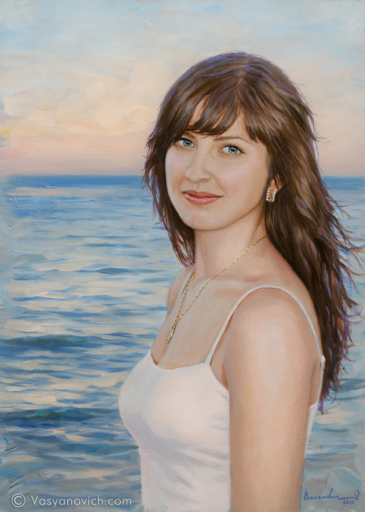 Картина "Девушка на фоне моря"