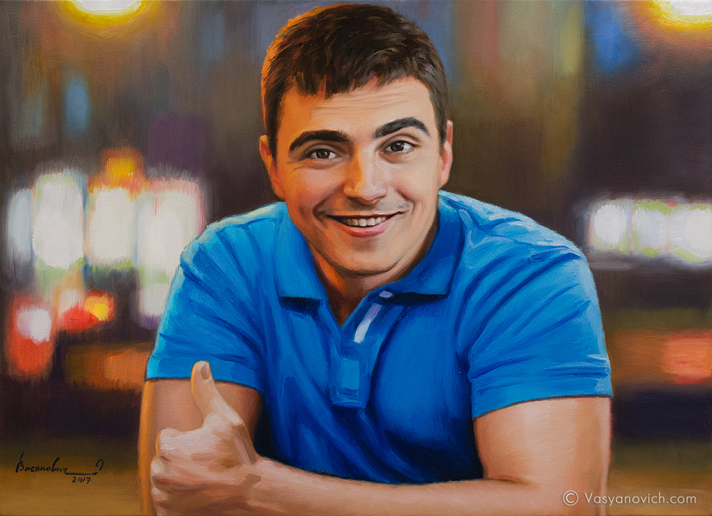 Картина "Молодой человек в синей футболке"
