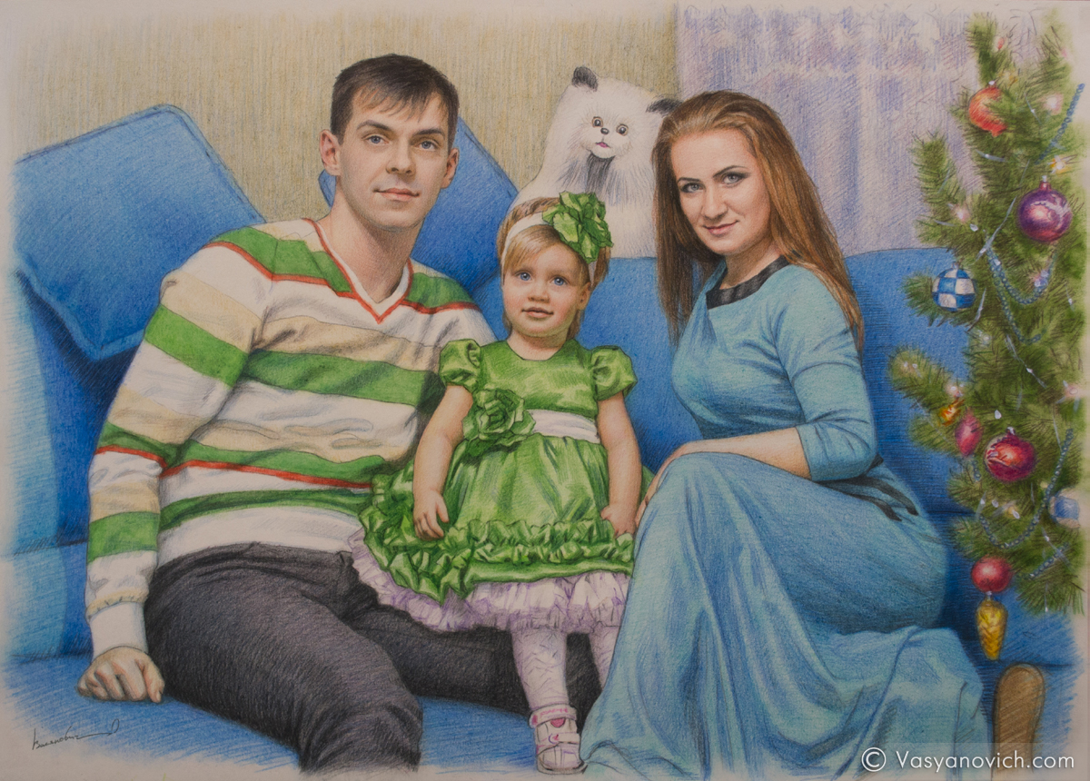 Картина "Новогодний семейный портрет"