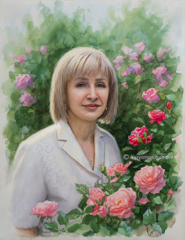Картина "Женский портрет в саду роз"