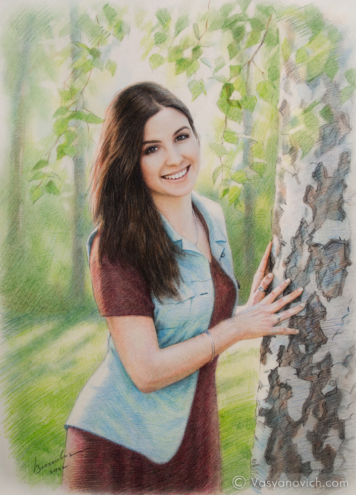 Картина "Портрет девушки возле березы."