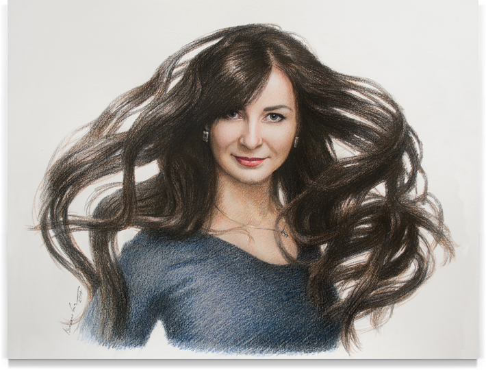 Картина "Брюнетка с развевающимися волосами"