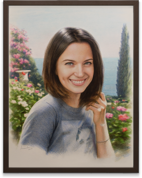 Картина "Девушка на фоне цветов Алупкинского парка"