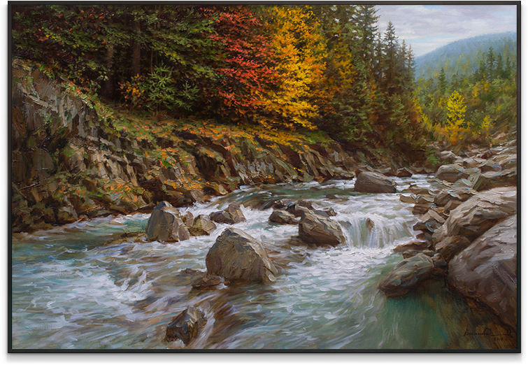 Картина "Горная река. Краски осенних Карпат"