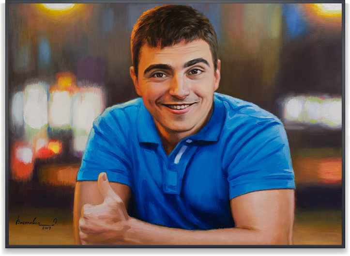 Картина "Молодой человек в синей футболке"