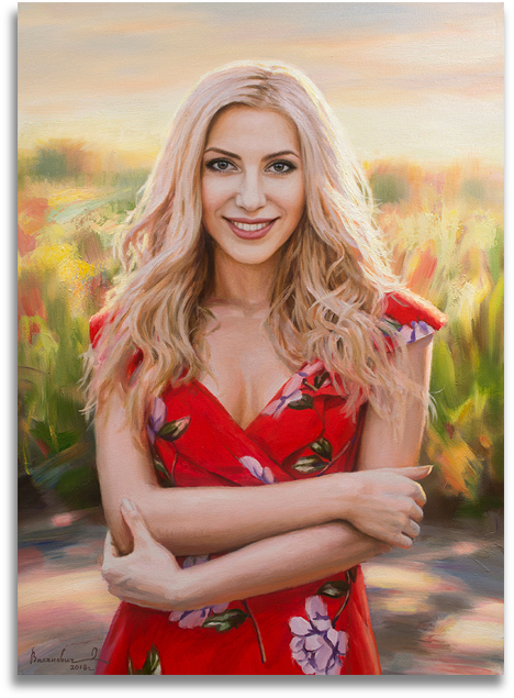 Картина "Портрет девушки на фоне поля"