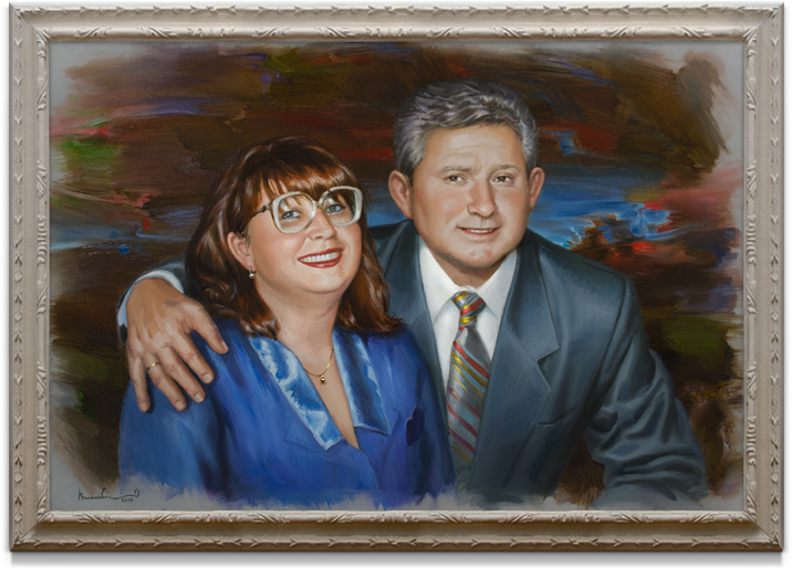 Картина "Семейный портрет с абстрактным фоном"
