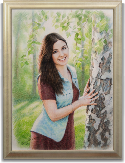 Картина "Портрет девушки возле березы."