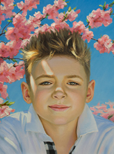 Картина "Мальчик на фоне цветущей сакуры"
