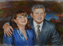 Картина "Семейный портрет с абстрактным фоном"