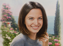Картина "Девушка на фоне цветов Алупкинского парка"
