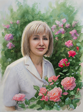 Картина "Женский портрет в саду роз"