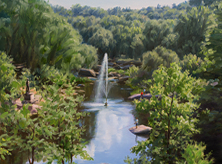 Картина "Парк у реки с фонтаном. Коростень"